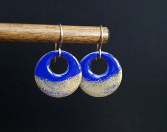 Blue And Gold, Enameled Earrings, Handmade Earrings, Handmade Jewelry, Enameled Jewelry, One Of A Kind,