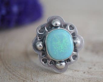 Blue Moon Opal Ring. Sterling Silver Ring. Statement Ring. Bohemian Jewelry. Cultured Opal. One Of A Kind. Handmade Jewelry.