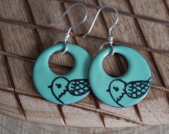 Enameled Earrings, Earrings, Enameled Jewelry, Bird Earrings, Bird Jewelry, Jewelry, One Of A Kind,