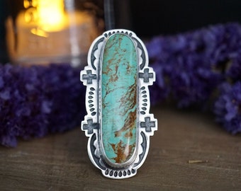 Evan Turquoise Ring, Silver Ring, Turquoise Ring, Gifts For Her, Womens Jewelry, Boho Jewelry, Stamped Jewelry, One of a Kind,