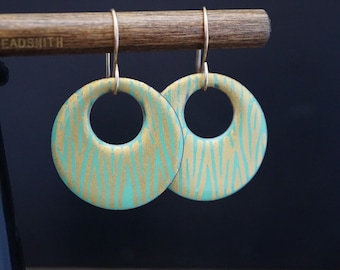 Mint and Gold, Enamelled Earrings, Gold Fill, Zebra Pattern, Earrings, Statement Earrings, Handmade Earrings