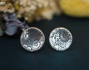 Round Lace Stud Earrings, Lace Imprint Earrings, Handmade Jewellery, Stud Earrings
