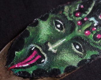 Greenman, Krampus, Green Krampus, Green man, pagan art- original painting on wood - pendant or mini wall art