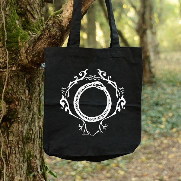 Borsa Ouroboros in cotone biologico equosolidale, uroboro T-shirt Snake in organic cotton fairtrade - organic clothing