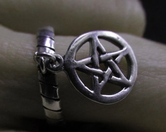 Pentacle sterling silver ring 925, pentagram ring, witchy ring, pagan ring - gemstone vintage jewelry