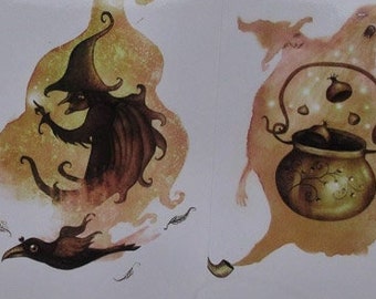 Set of 4 card prints illustrations 16,5x10,8 cm. on photo paper - fantasy witchy prints dark fairytale - original illustration print