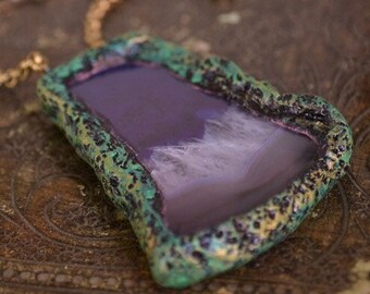 Air Amulet necklace with purple Agate - handsculpted - Elemental - Handmade jewelry sculpt