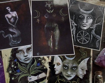 Set of 5 Goddess art prints card prints 15,3x11,3 cm. on photo paper - witchy Goddesses from my paintings - original illustration print