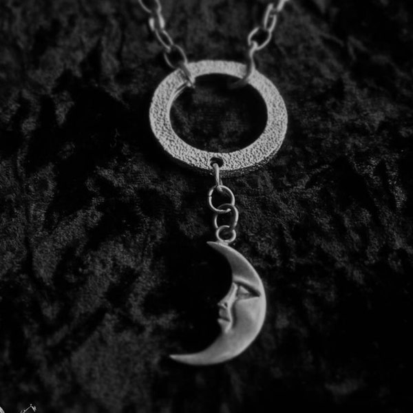 Moon circle Moon sterling silver necklace lunar cycle, or Owl collana luna argento - Gemstone vintage jewelry