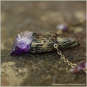 Amethyst wand necklace faerie witch magic Handmade jewelry sculpt image 1