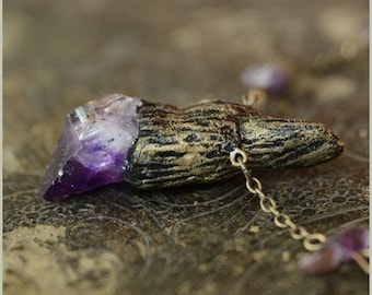Amethyst wand necklace - faerie witch magic - Handmade jewelry sculpt