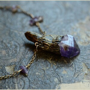 Amethyst wand necklace faerie witch magic Handmade jewelry sculpt image 2