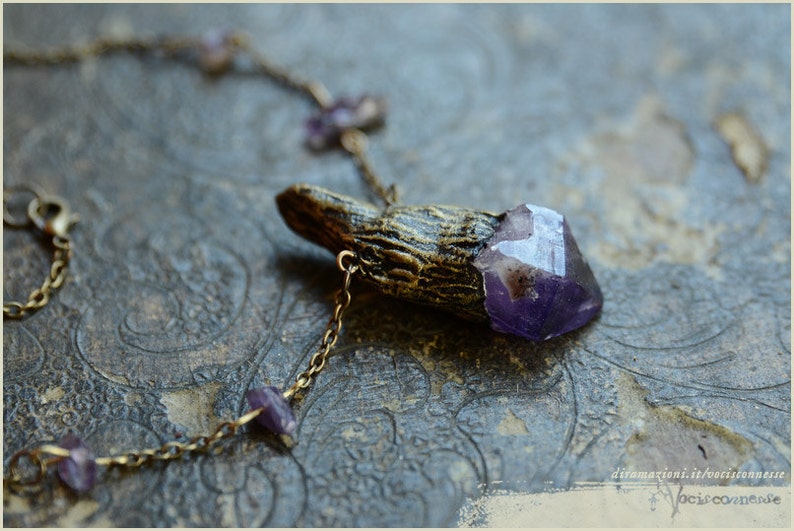 Amethyst wand necklace faerie witch magic Handmade jewelry sculpt image 2