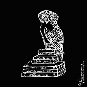 T-shirt Owl in organic cotton fairtrade, Owls on books books on owls organic clothing size S image 5