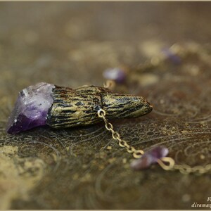 Amethyst wand necklace faerie witch magic Handmade jewelry sculpt image 3