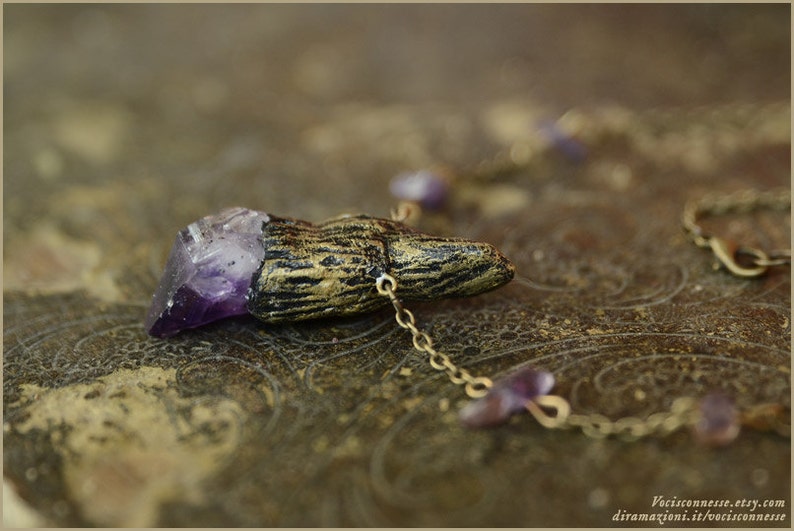 Amethyst wand necklace faerie witch magic Handmade jewelry sculpt image 3