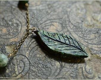 Leaf necklace night garden -  fairy OOAK Handmade jewelry sculpt