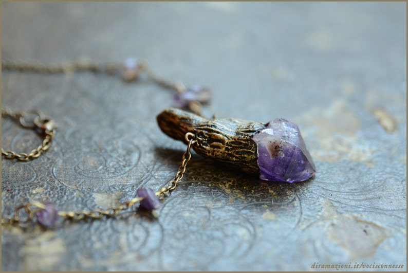 Amethyst wand necklace faerie witch magic Handmade jewelry sculpt image 5