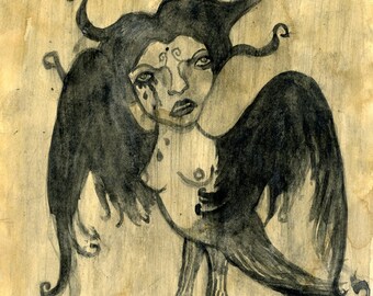 Arpia Harpy - original painting on paper special price - natural vegetal ink - vegan friendly 21 x 29,7 cm