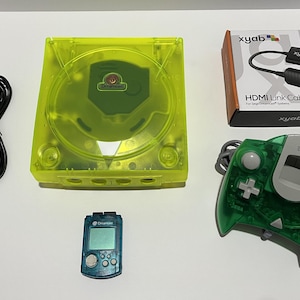 Sega Dreamcast Console GDEMU in Transparent Green Shell + HDMI Converter