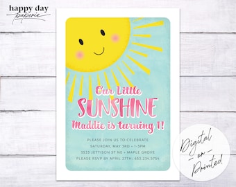 Little Sunshine Birthday Party Invitation | Custom, any colors | DIGITAL or Printed File