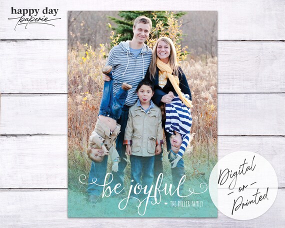 Watercolor Joyful - DIGITAL or printed Custom Christmas Holiday Photo Card Il_570xn