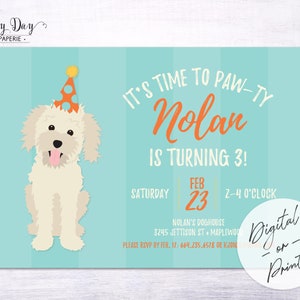 Doodle Puppy Birthday Party Invitation Dog Birthday Party Invite Custom, any color DIGITAL or Printed File image 2