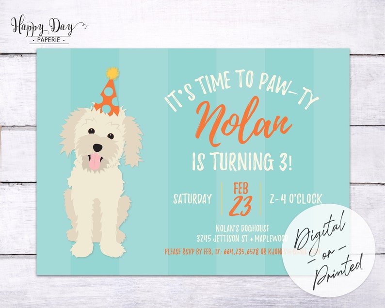 Doodle Puppy Birthday Party Invitation Dog Birthday Party Invite Custom, any color DIGITAL or Printed File image 2