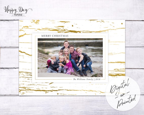 Gold Woodgrain Christmas Photo Card | Custom Holiday Card | DIGITAL or Printed Il_570xn