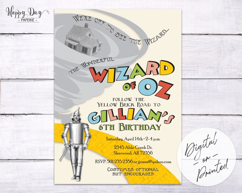 Wizard of Oz Custom DIGITAL or printed Birthday Party Invitation Invite for any age BOY or GIRL image 2