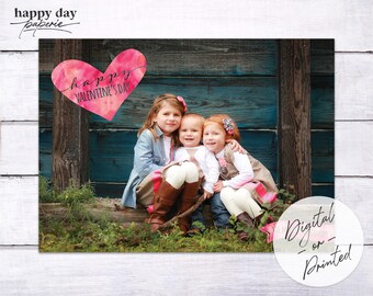 Watercolor Heart - Custom Digital or Printed Photo Valentine Greeting Card