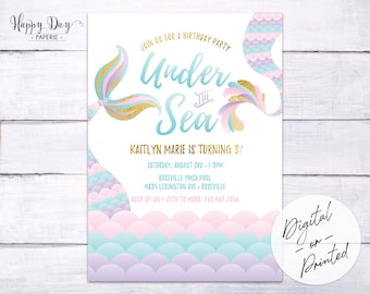 Mermaid Birthday Party Invitation | Under the Sea Party Invite | Custom | DIGITAL or Printed File