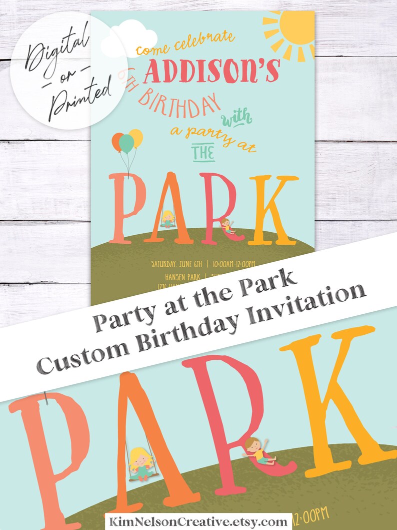 Park Birthday Party Invitation Playground Birthday Party Invitation Park Party Birthday Invite Girl DIGITAL or Printed image 5