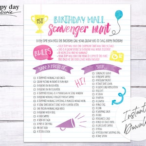 Scavenger Hunt Birthday Party Checklist Mall Edition Instant Download image 1