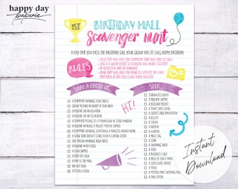 Scavenger Hunt Birthday Party Checklist | Mall Edition | Instant Download