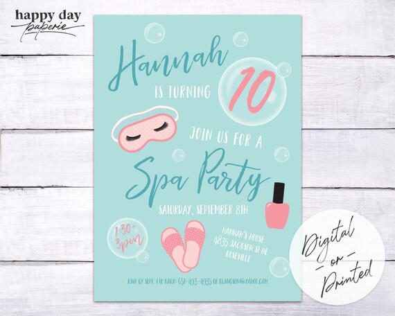 Download Spa Birthday Party Invitation Spa Party Invite Custom Digital Or Printed By Conveying You Designs Catch My Party