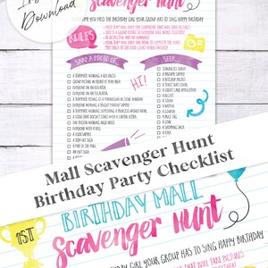 Scavenger Hunt Birthday Party Checklist Mall Edition Instant Download image 3