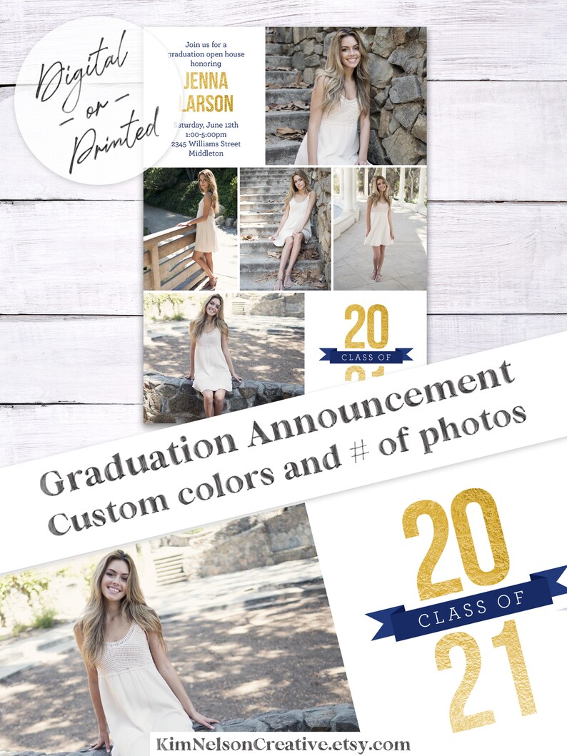 Crisp Collage Custom DIGITAL Photo Graduation Announcement Open House Invitation image 5