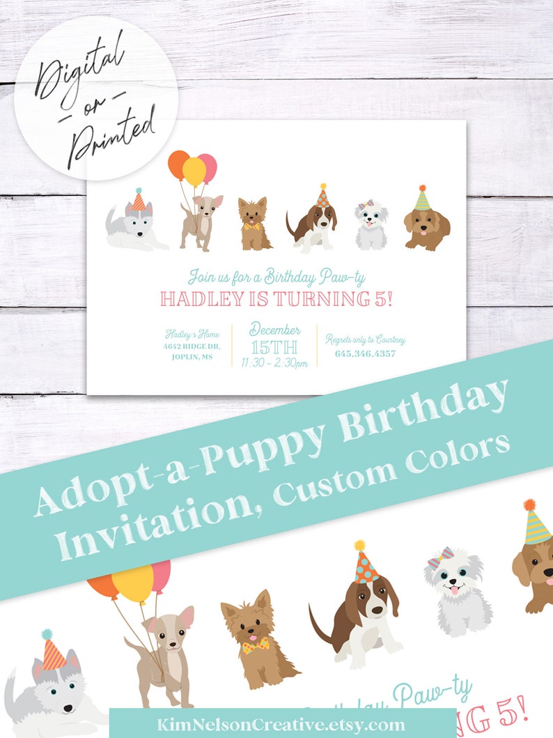 Puppy Birthday Party Invitation Dog Birthday Party Invite Custom, any colors DIGITAL or Printed File image 6