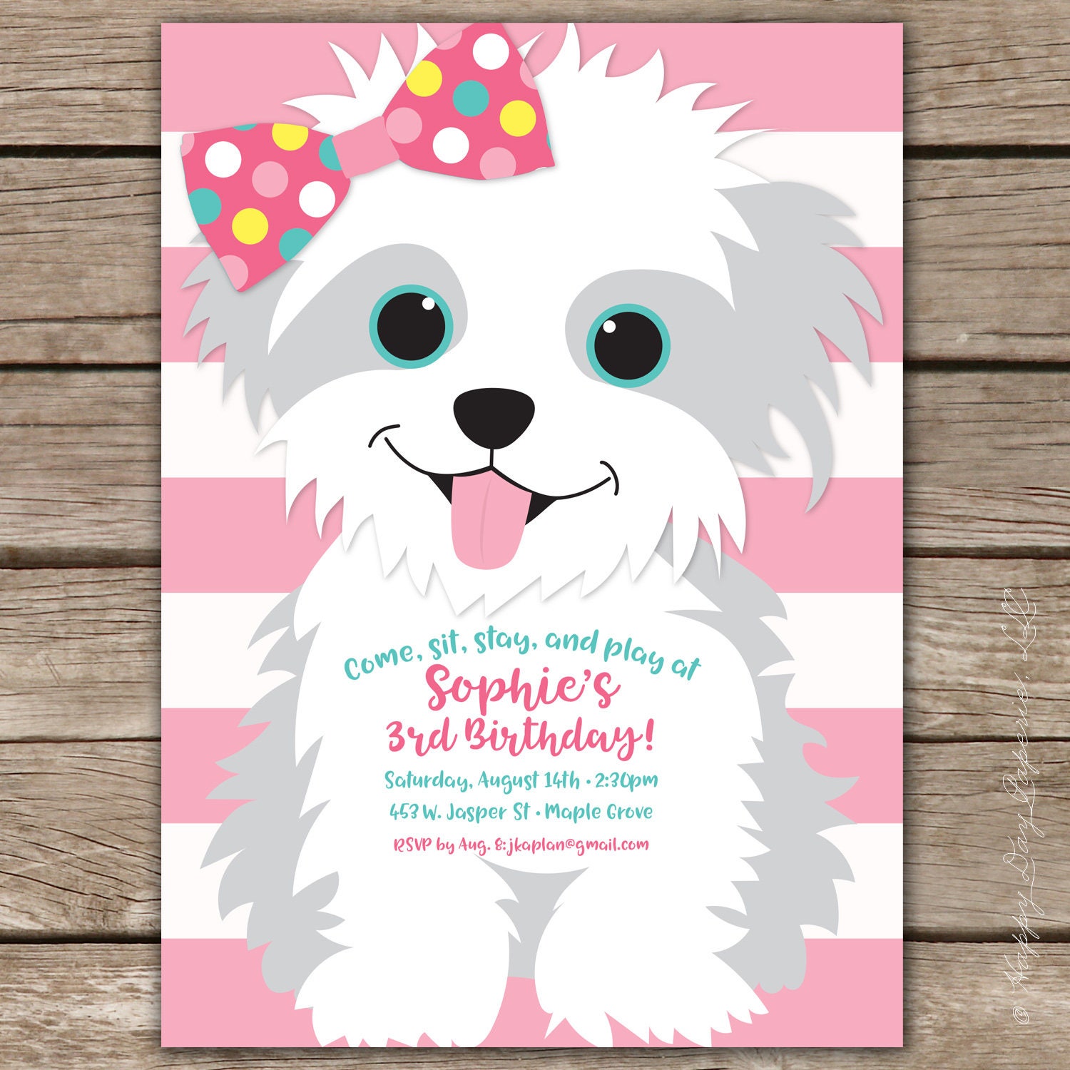 Girl Puppy Birthday Invitation Puppy Party Invite Adopt a Etsy