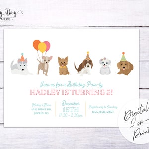 Puppy Birthday Party Invitation Dog Birthday Party Invite Custom, any colors DIGITAL or Printed File image 1