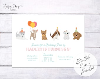 Puppy Birthday Party Invitation | Dog Birthday Party Invite | Custom, any colors | DIGITAL or Printed File