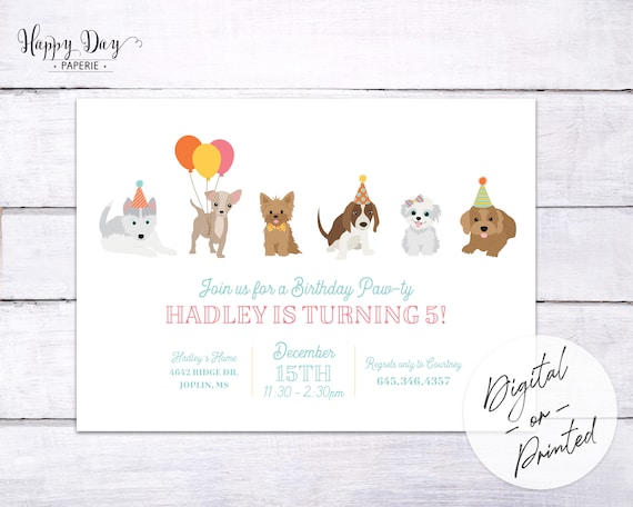 Puppy Birthday Party Invitation | Dog Birthday Party Invite | Custom, any colors | DIGITAL or Printed File Il_570xn