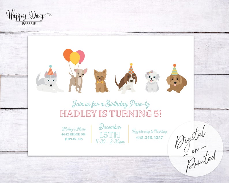 Puppy Birthday Party Invitation Dog Birthday Party Invite Custom, any colors DIGITAL or Printed File image 1