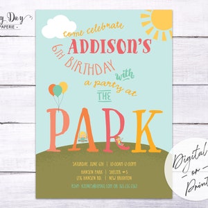 Park Birthday Party Invitation | Playground Birthday Party Invitation | Park Party Birthday Invite | Girl | DIGITAL or Printed