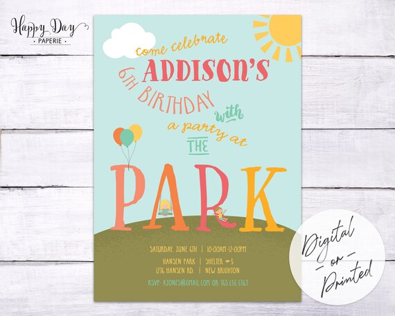 Park Birthday Party Invitation | Playground Birthday Party Invitation | Park Party Birthday Invite | Girl | DIGITAL or Printed Il_570xn