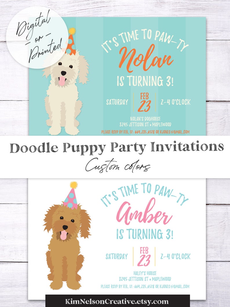 Doodle Puppy Birthday Party Invitation Dog Birthday Party Invite Custom, any color DIGITAL or Printed File image 5