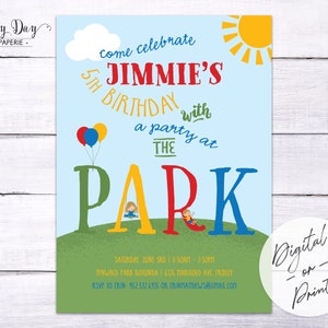 Park Birthday Party Invitation, Boy Custom Playground Birthday Invitation, Party at the Park, DIGITAL or Printed image 1