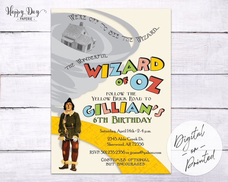 Wizard of Oz Custom DIGITAL or printed Birthday Party Invitation Invite for any age BOY or GIRL image 3