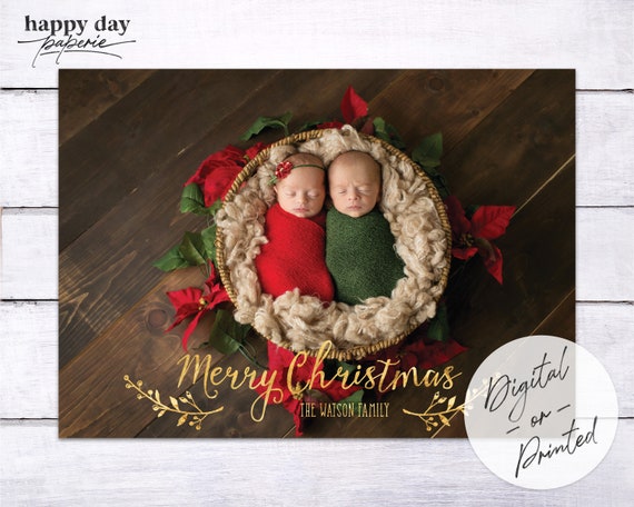 Goldfoil Merry Christmas - DIGITAL or printed Custom Christmas Holiday Photo Card Il_570xn
